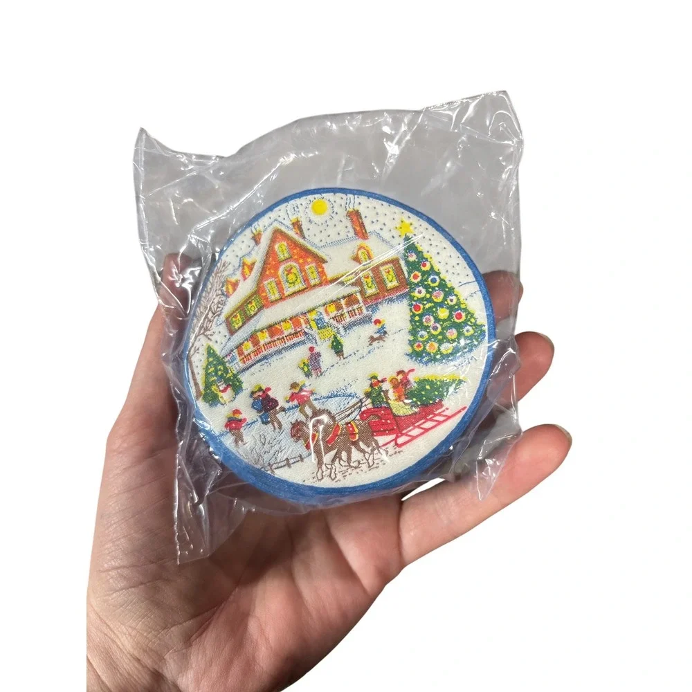 Vintage 1988 Potpourri Press Christmas Winter Village Metal Tin with Coaster